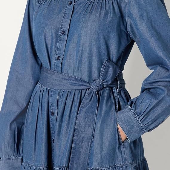 Blue Denim Shirt Dress With Belt image 1